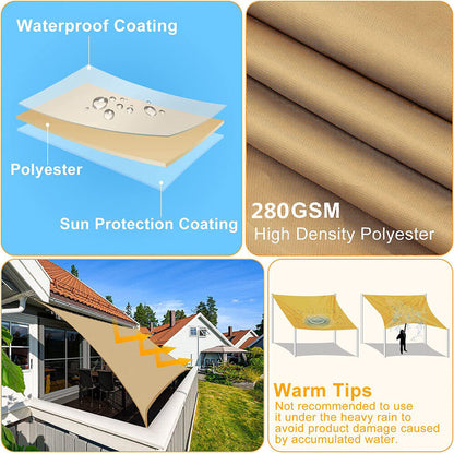 Heavy Duty Waterproof Sun Shade Sail Square Rectangle 320GSM HDPE 98% UV Block