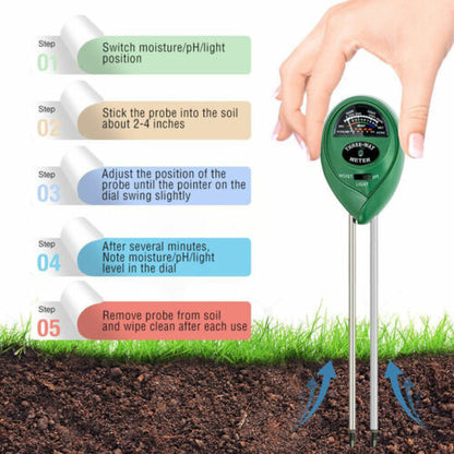 1x Soil PH Tester Water Moisture 3 in 1 Test Meter Kit For Garden Plant Testing