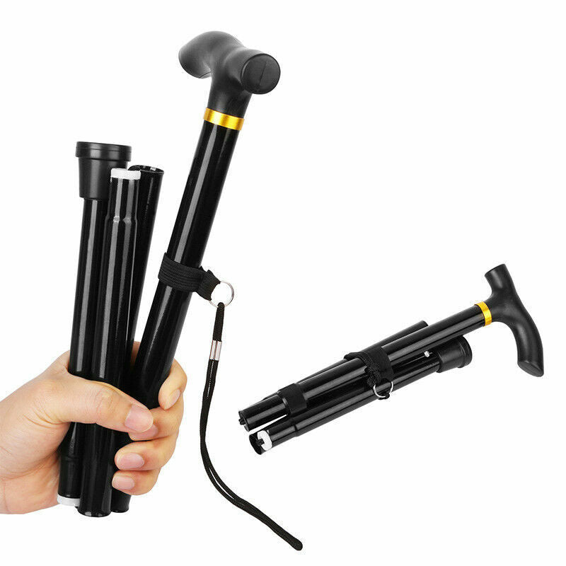 Adjustable Walking Stick Travel Retractable Hiking Folding Cane Metal Pole