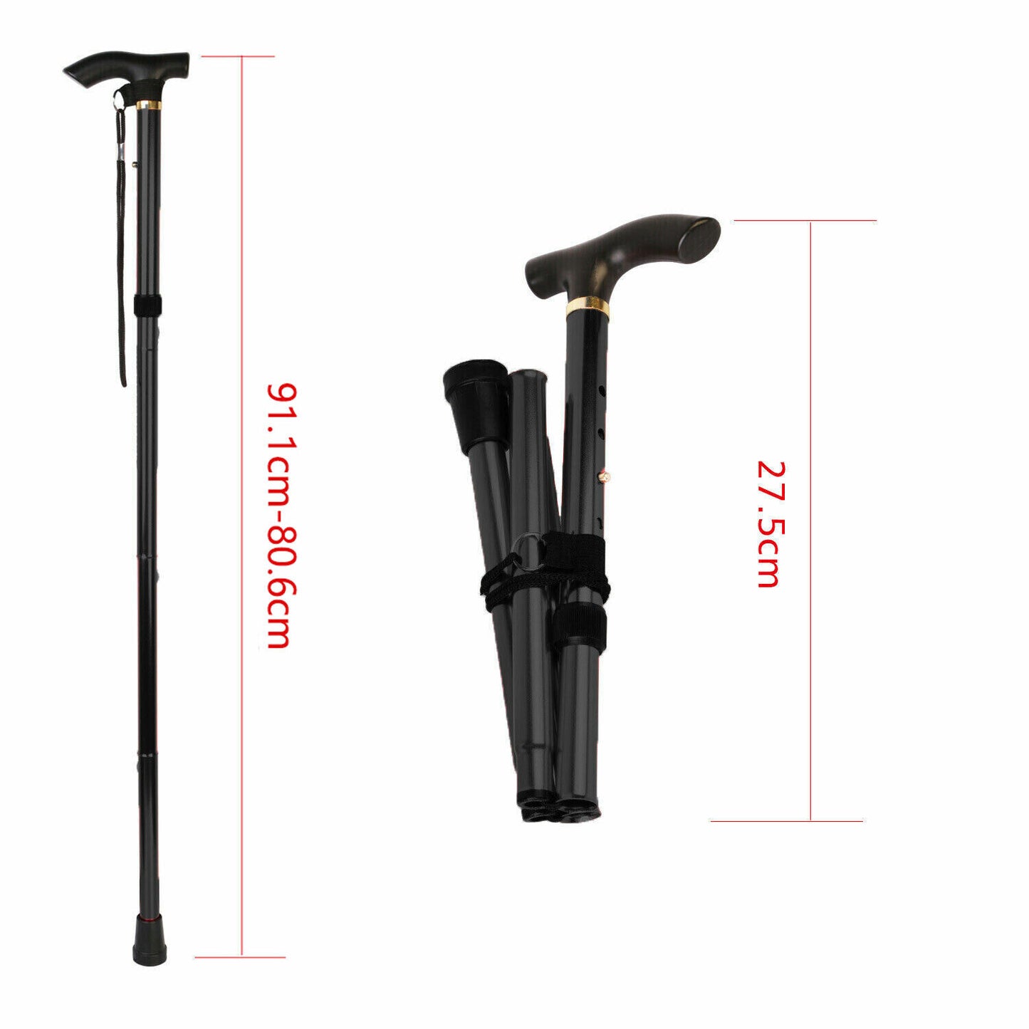 Adjustable Walking Stick Travel Retractable Hiking Folding Cane Metal Pole