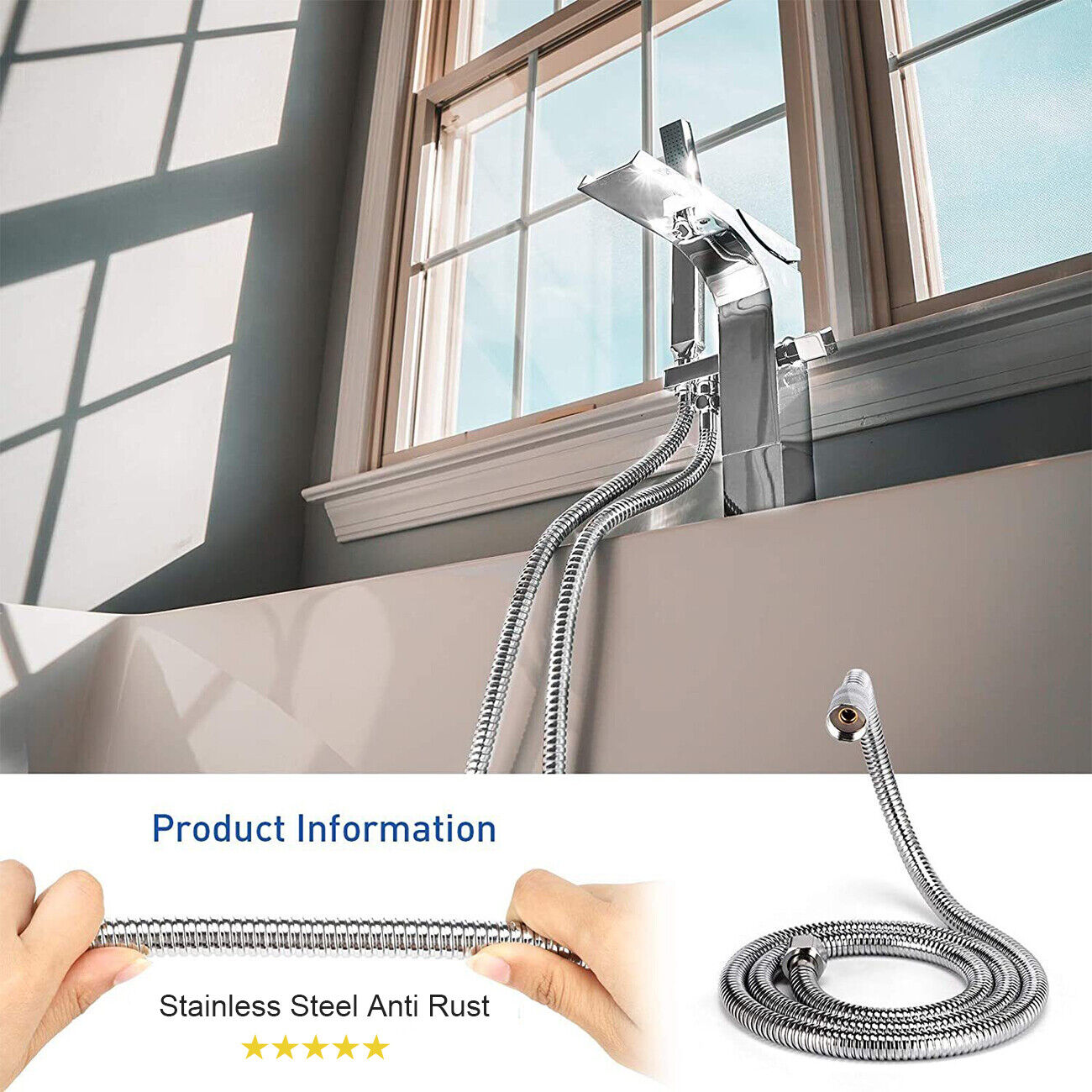 5 FT Handheld Shower Head Hose 1.5m Bathroom Stainless Steel Shower Water Tube