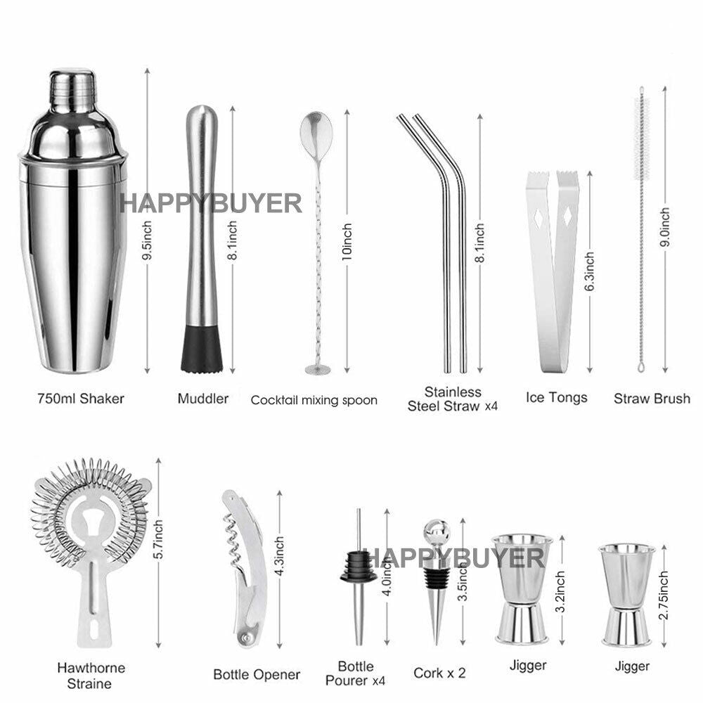 20Pcs Cocktail Shaker Set 750ml Martini Strainer Bartender Kit Bar Spirits Maker