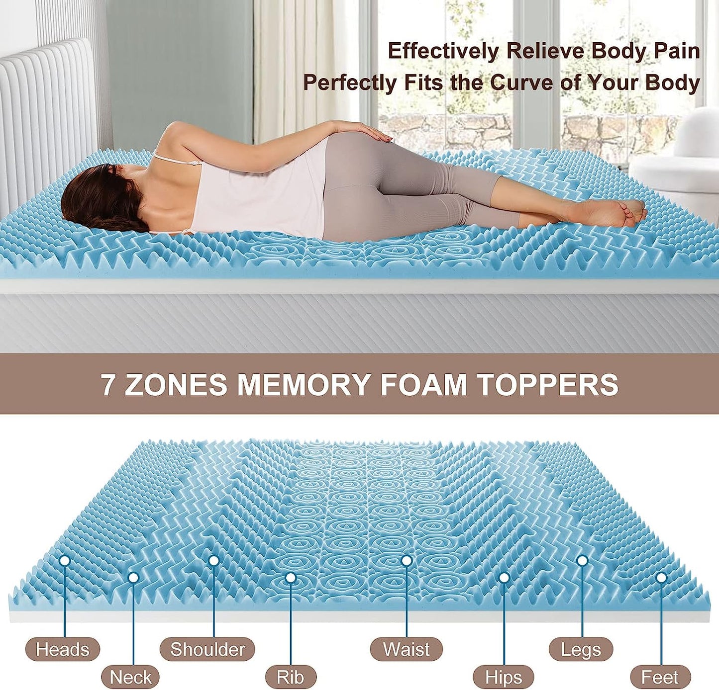 7 Zone Memory Foam Topper Mattress Toppers Cool Gel Pad Mat Medium Firm 8cm Thick 137cm x 190cm