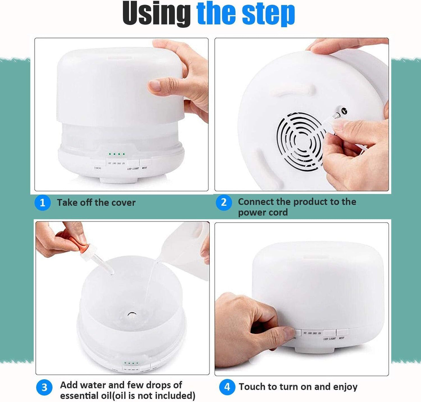 Aroma Aromatherapy Diffuser LED Oil Ultrasonic Air Humidifier Purifier 500ML white