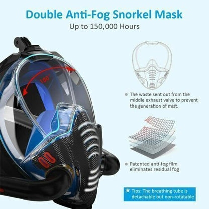 Blue Full Face Snorkel Mask Swimming Breath Dry Diving Goggle Scuba Glass Anti-Fog AU L