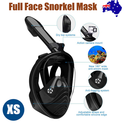 Black Full Face Snorkel Mask Swimming Breath Dry Diving Goggle Scuba Glass Anti-Fog AU XS