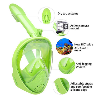 Green Full Face Snorkel Mask Swimming Breath Dry Diving Goggle Scuba Glass Anti-Fog AU XS