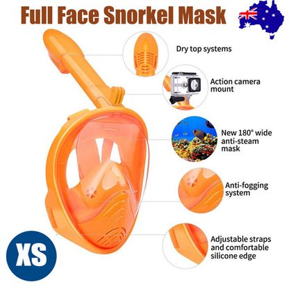 Orange Full Face Snorkel Mask Swimming Breath Dry Diving Goggle Scuba Glass Anti-Fog AU XS