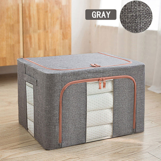 Foldable Storage Box Crushed Steel Frame Clothes Quilt Toys Organizer 24L Random color