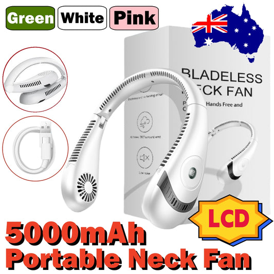 5000mAh Mini Neck Fan Bladeless Foldable Portable Quiet Rechargeable 360degree Cooler random color