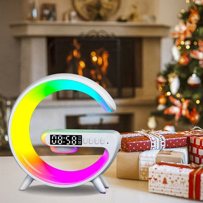 White Smart G Lamp Night Light Bluetooth Speaker Wireless Charger LED RGB Alarm Clock