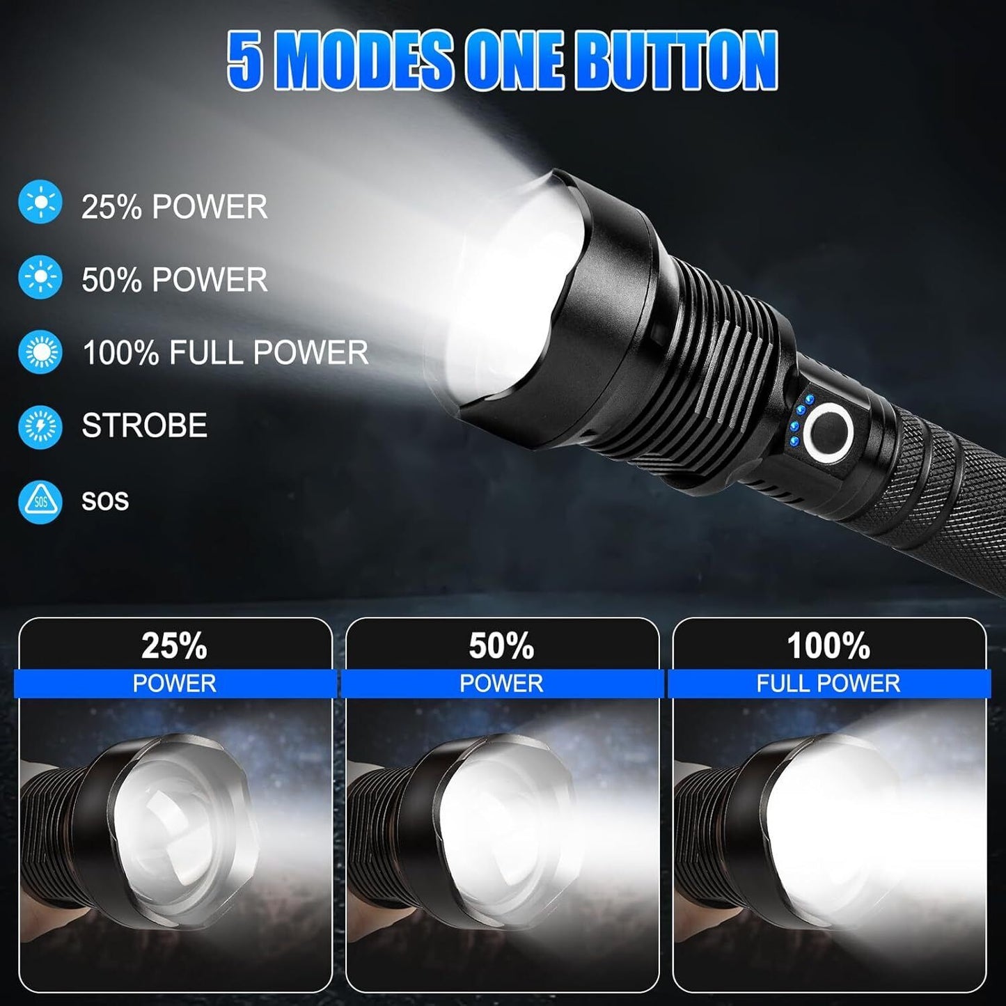 Tactical LCD Digital Display Waterproof High Powered LED Flashlight Emergencies