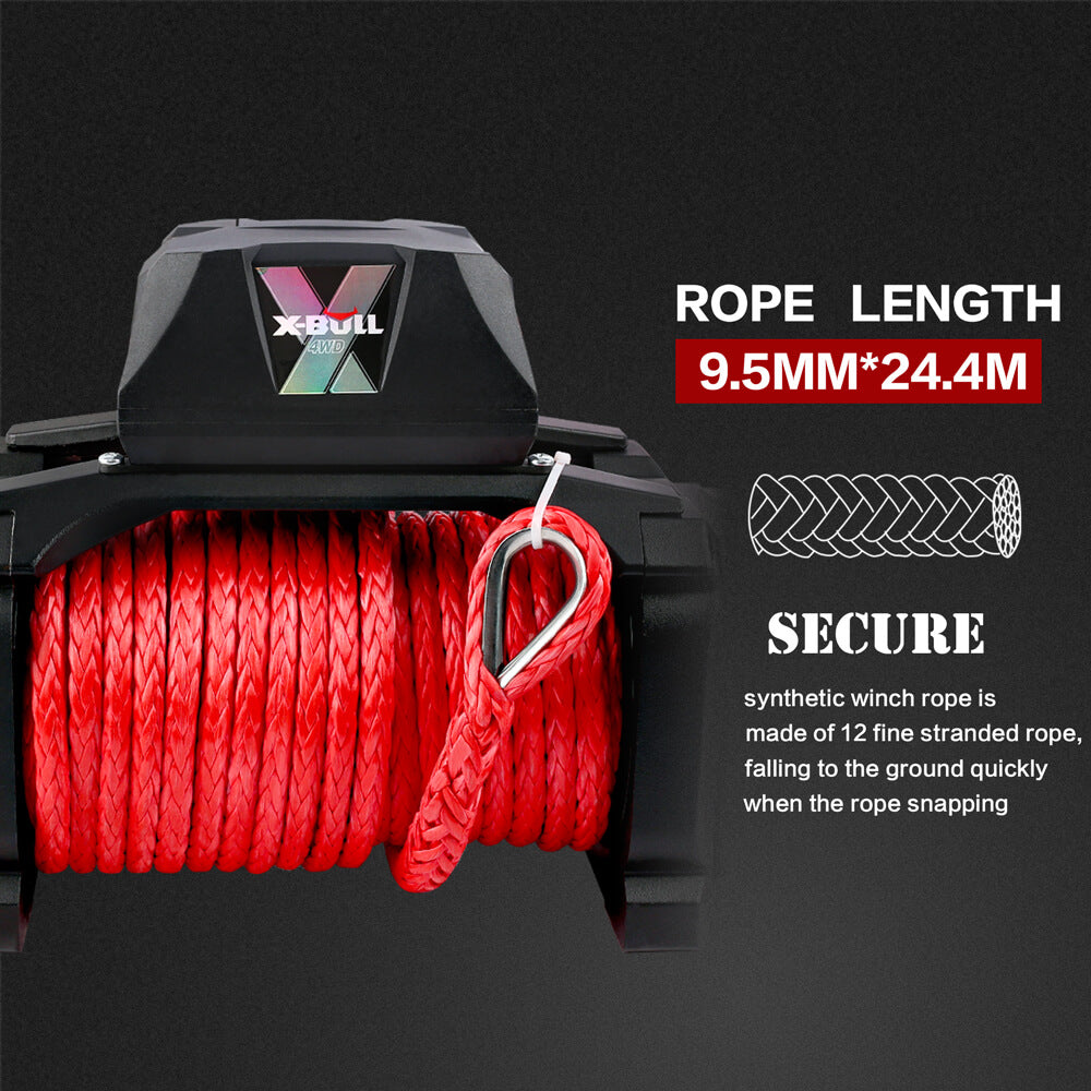 X-BULL 12V Electric Winch 14500LBS synthetic rope with winch cover