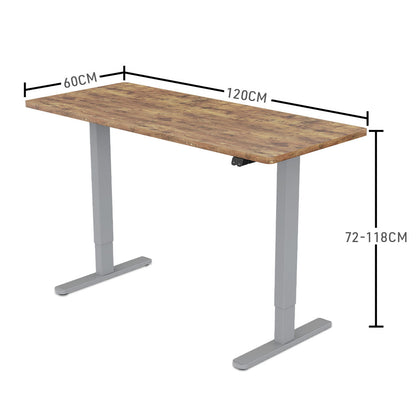 Fortia Sit To Stand Up Standing Desk, 120x60cm, 72-118cm Electric Height Adjustable, 70kg Load, Oak Style/Silver Frame