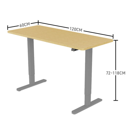 Fortia Sit To Stand Up Standing Desk, 120x60cm, 72-118cm Electric Height Adjustable, 70kg Load, White Oak Style/Silver Frame