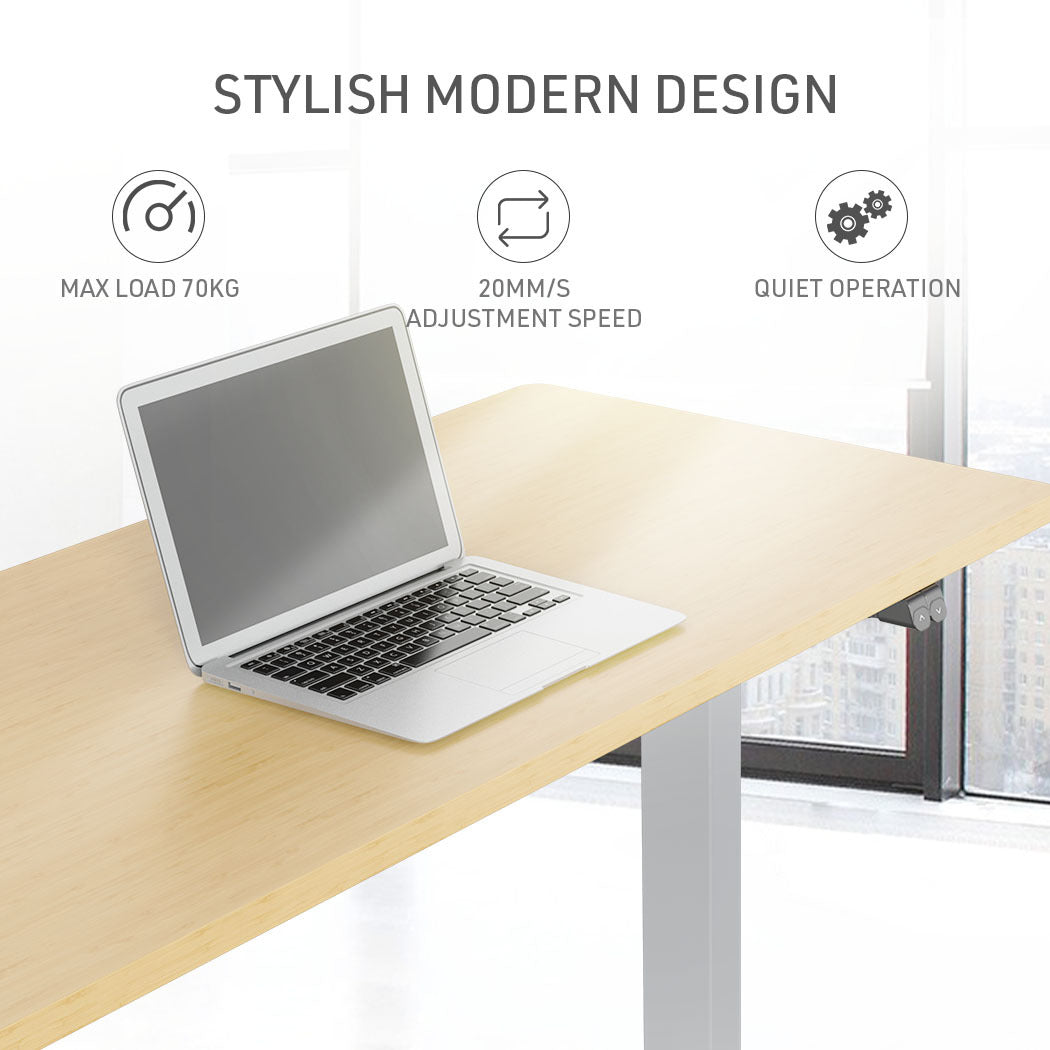 Fortia Sit To Stand Up Standing Desk, 120x60cm, 72-118cm Electric Height Adjustable, 70kg Load, White Oak Style/Silver Frame