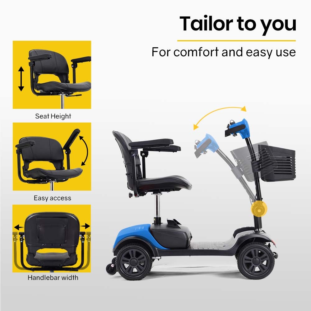 EQUIPMED Electric Mobility Scooter Portable Folding for Elderly Older Adult, SmartRider Black & Blue