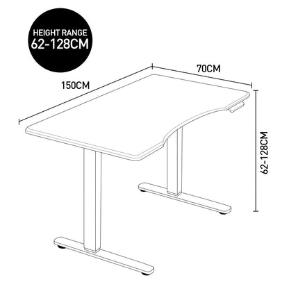 Fortia Sit To Stand Up Standing Desk, 150x70cm, 62-128cm Electric Height Adjustable, Dual Motor, 120kg Load, Arched, Black/Silver Frame