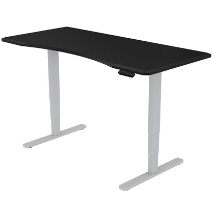 Fortia Sit To Stand Up Standing Desk, 160x75cm, 62-128cm Electric Height Adjustable, Dual Motor, 120kg Load, Arched, Black/Silver Frame