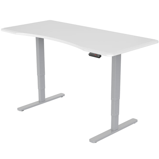 Fortia Sit To Stand Up Standing Desk, 160x75cm, 62-128cm Electric Height Adjustable, Dual Motor, 120kg Load, Arched, White/Silver Frame