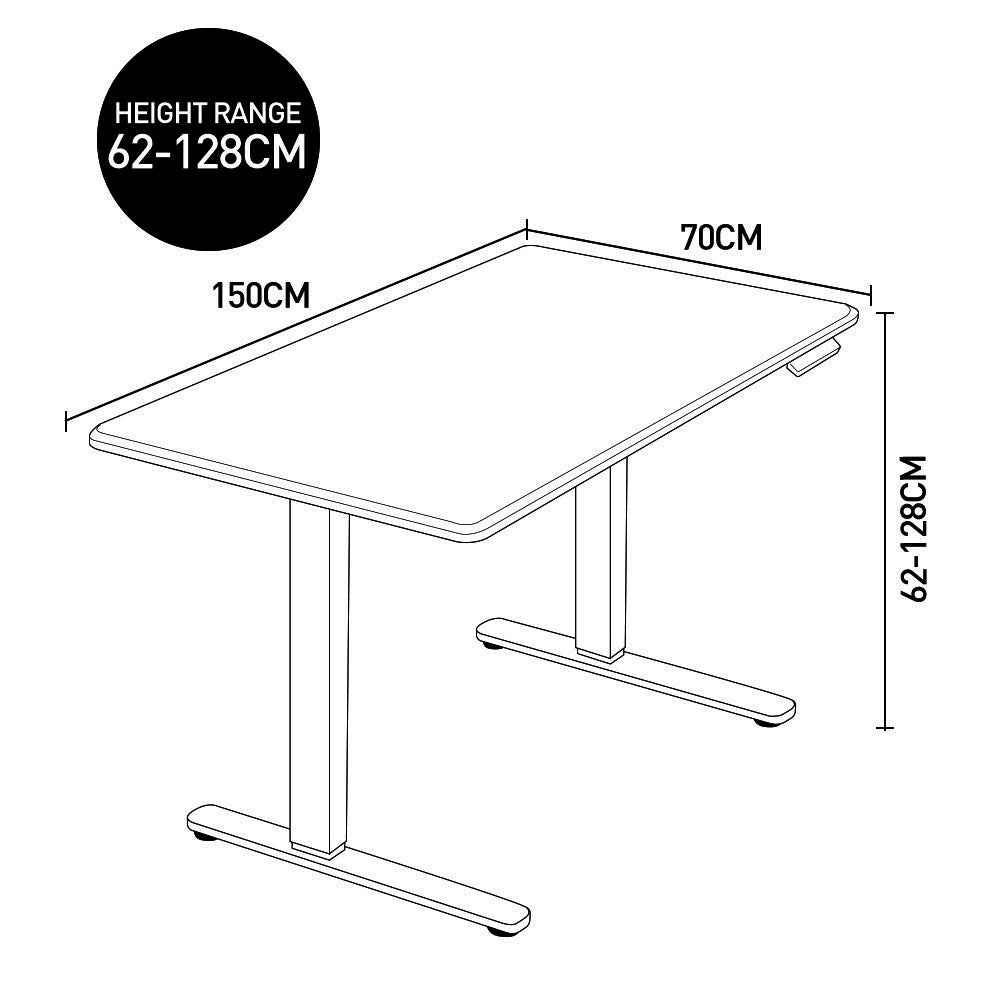 Fortia Sit To Stand Up Standing Desk, 150x70cm, 62-128cm Electric Height Adjustable, Dual Motor, 120kg Load, White Oak Style/Silver Frame