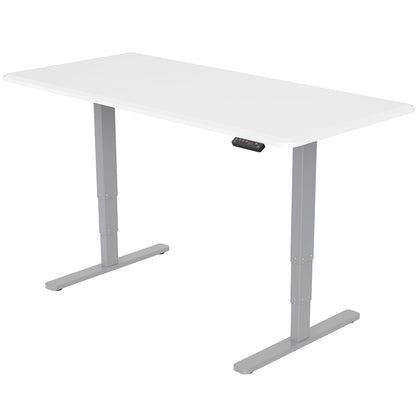 Fortia Sit To Stand Up Standing Desk, 150x70cm, 62-128cm Electric Height Adjustable, Dual Motor, 120kg Load, White/Silver Frame