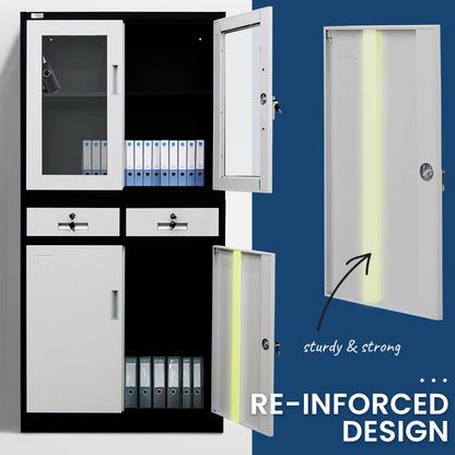 FORTIA Stationery Cabinet Office Storage Metal Lockable 4 Door Cupboard Drawers