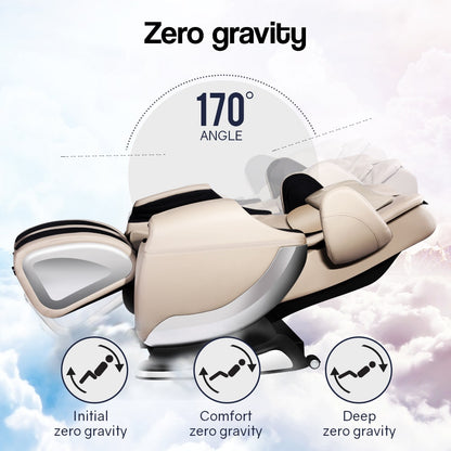 FORTIA Zero Gravity Recline Full-Body Massage Chair, with Back and Foot Rollers, Squeezing Air Pressure for Arms, Legs, plus Heat and Vibration functions, Cream