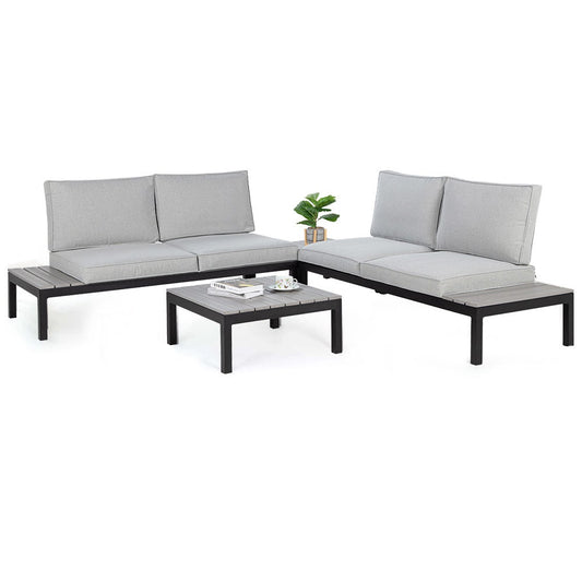 FORTIA 4 pc Outdoor Furniture Setting, 4 Seater Lounge, Chairs and Side Tables, for Outdoors Garden Patio