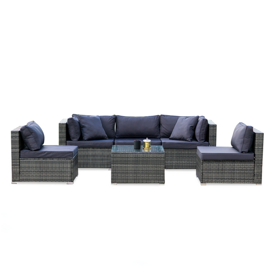 LONDON RATTAN 5 Seater Modular Outdoor Lounge Setting with Coffee Table, Grey