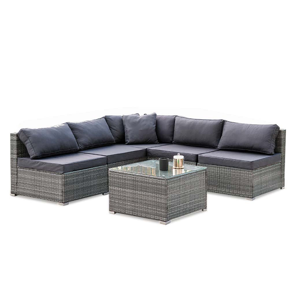 LONDON RATTAN 5 Seater Modular Outdoor Setting Lounge with Coffee Table, Grey