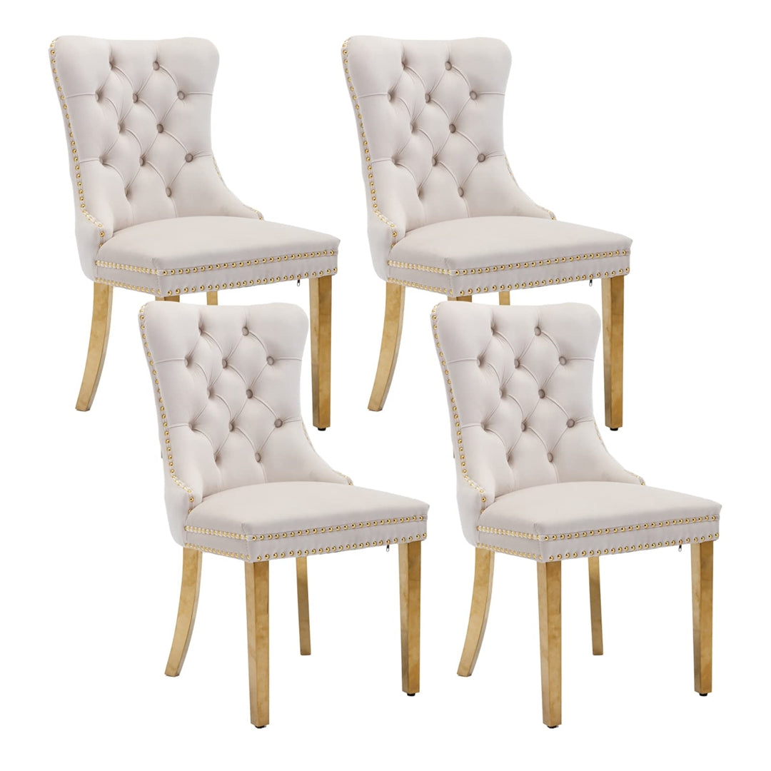 AADEN 4x Velvet Dining Chairs with Golden Metal Legs-Beige