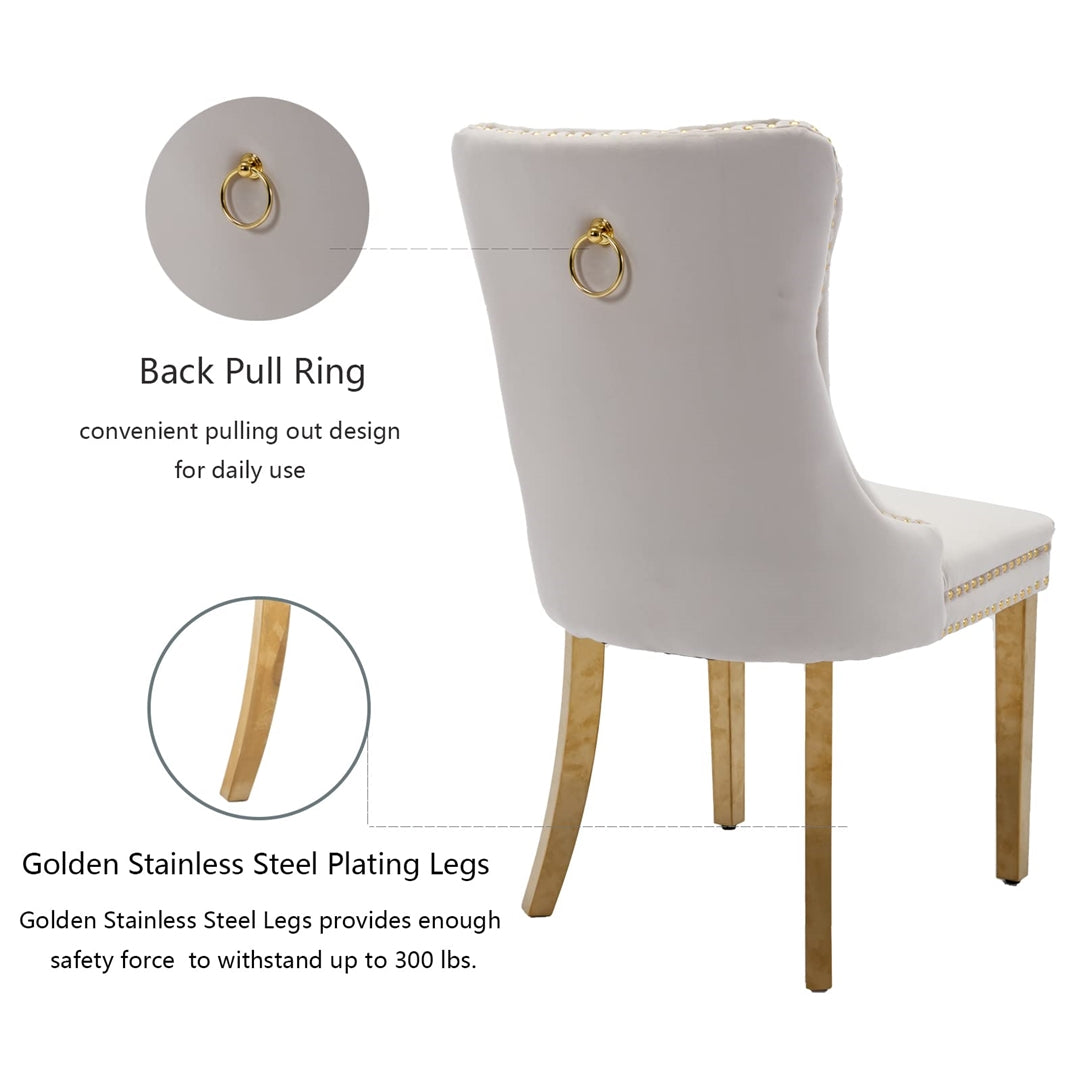 AADEN 4x Velvet Dining Chairs with Golden Metal Legs-Beige