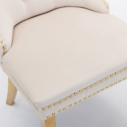 AADEN 4x Velvet Dining Chairs with Golden Metal Legs-Beige