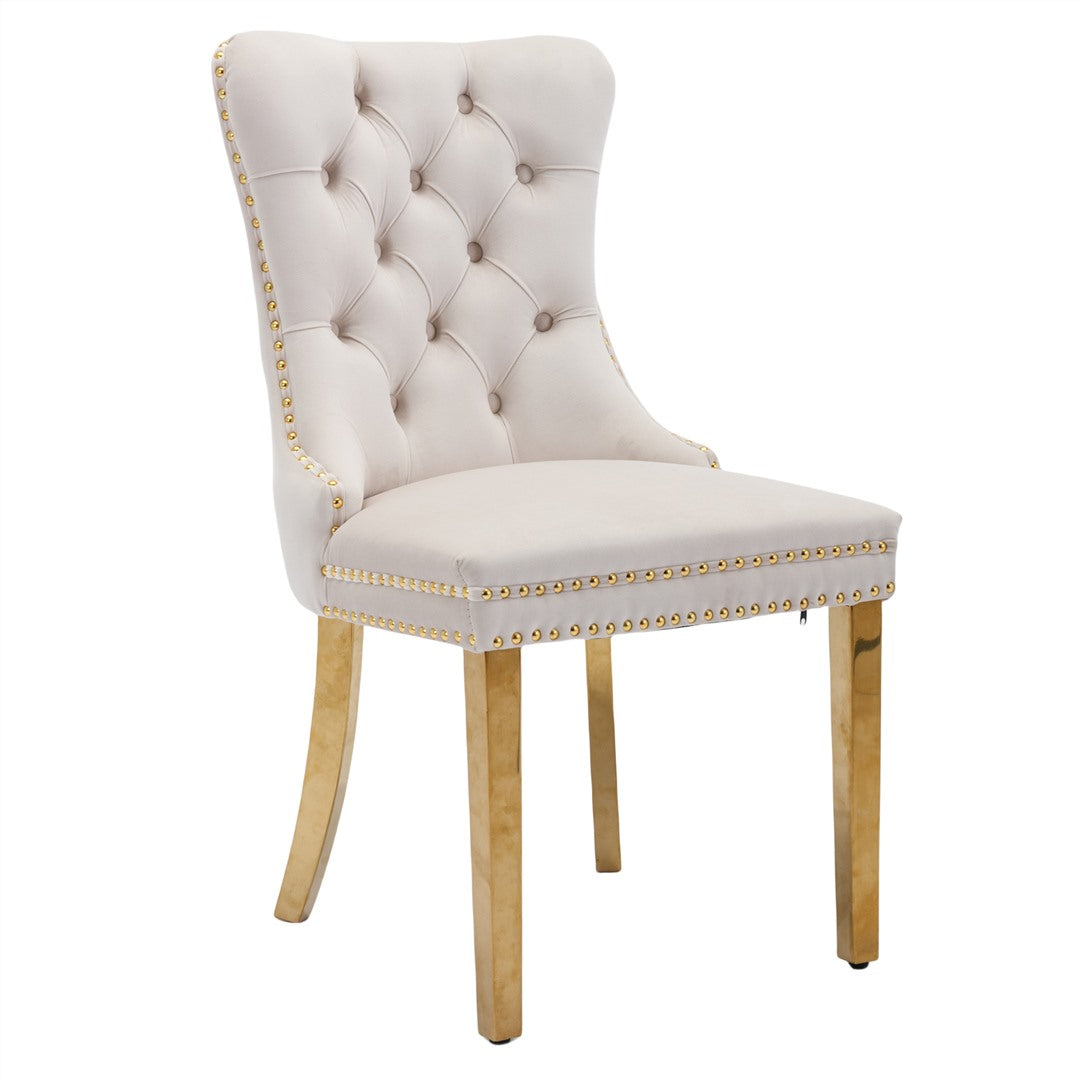 AADEN 4x Velvet Dining Chairs with Golden Metal Legs-Beige