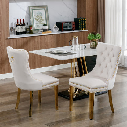 AADEN 6x Velvet Dining Chairs with Golden Metal Legs-Beige