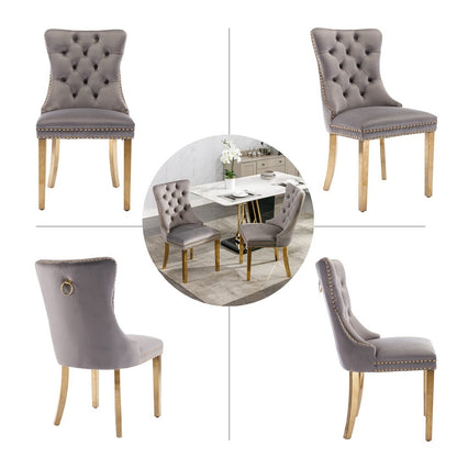 AADEN 2x Velvet Dining Chairs with Golden Metal Legs-Grey