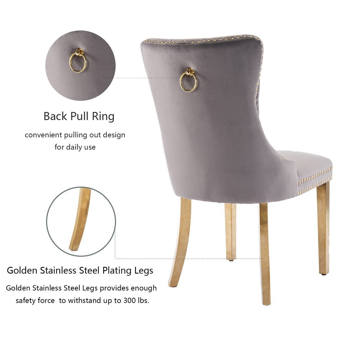 AADEN 6x Velvet Dining Chairs with Golden Metal Legs-Grey