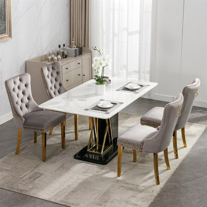 AADEN 6x Velvet Dining Chairs with Golden Metal Legs-Grey