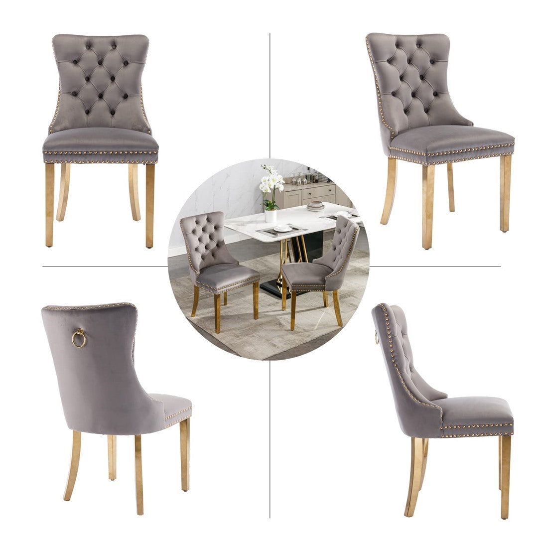 AADEN 6x Velvet Dining Chairs with Golden Metal Legs-Grey