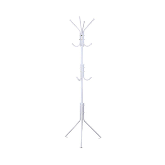 EKKIO 12 Hook Metal Coat Rack Stand with 3-Tier Hat Hanger (White) EK-CRS-100-GQR