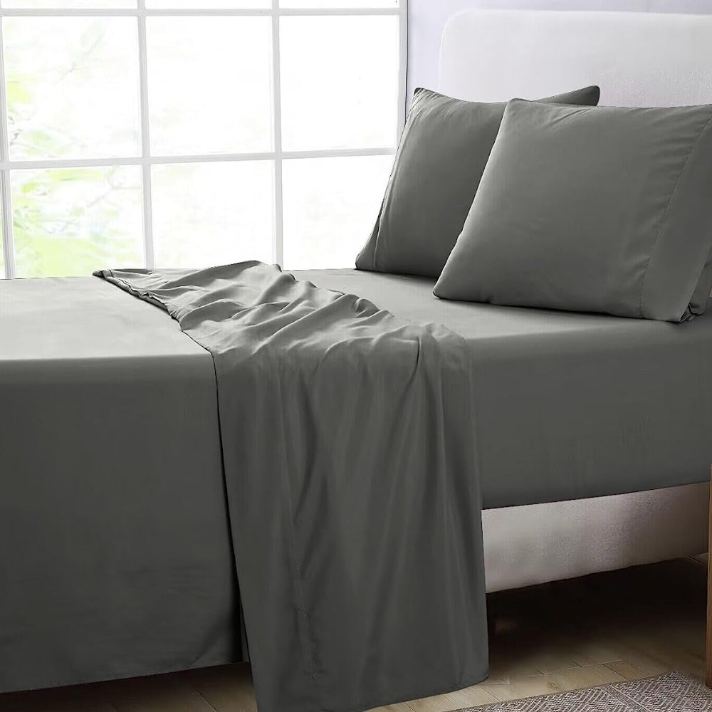 GOMINIMO 4 Pcs Bed Sheet Set 1000 Thread Count Ultra Soft Microfiber - Single (Grey) GO-BS-109-XS