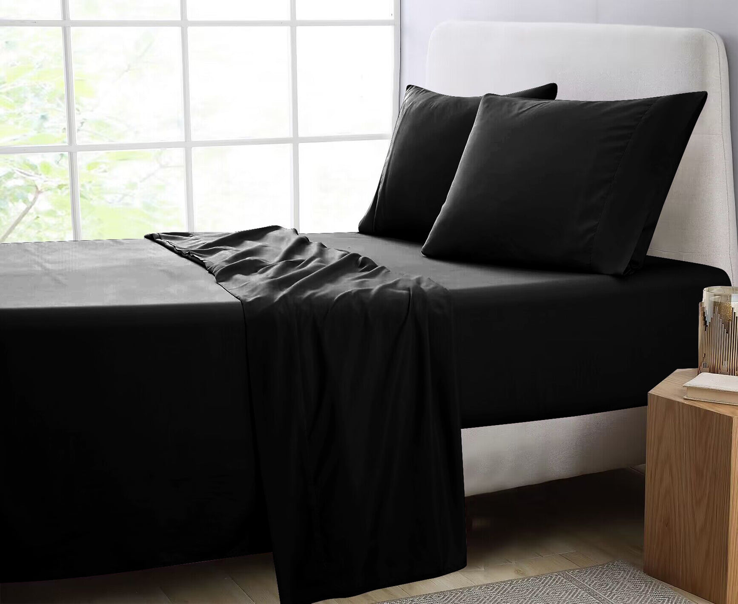 GOMINIMO 4 Pcs Bed Sheet Set 1000 Thread Count Ultra Soft Microfiber - King (Black) GO-BS-119-XS