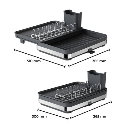 GOMINIMO Expandable Dish Drying Rack with Removable Cutlery Drainer and Utensils Holder (Black) GO-DR-103-HZI