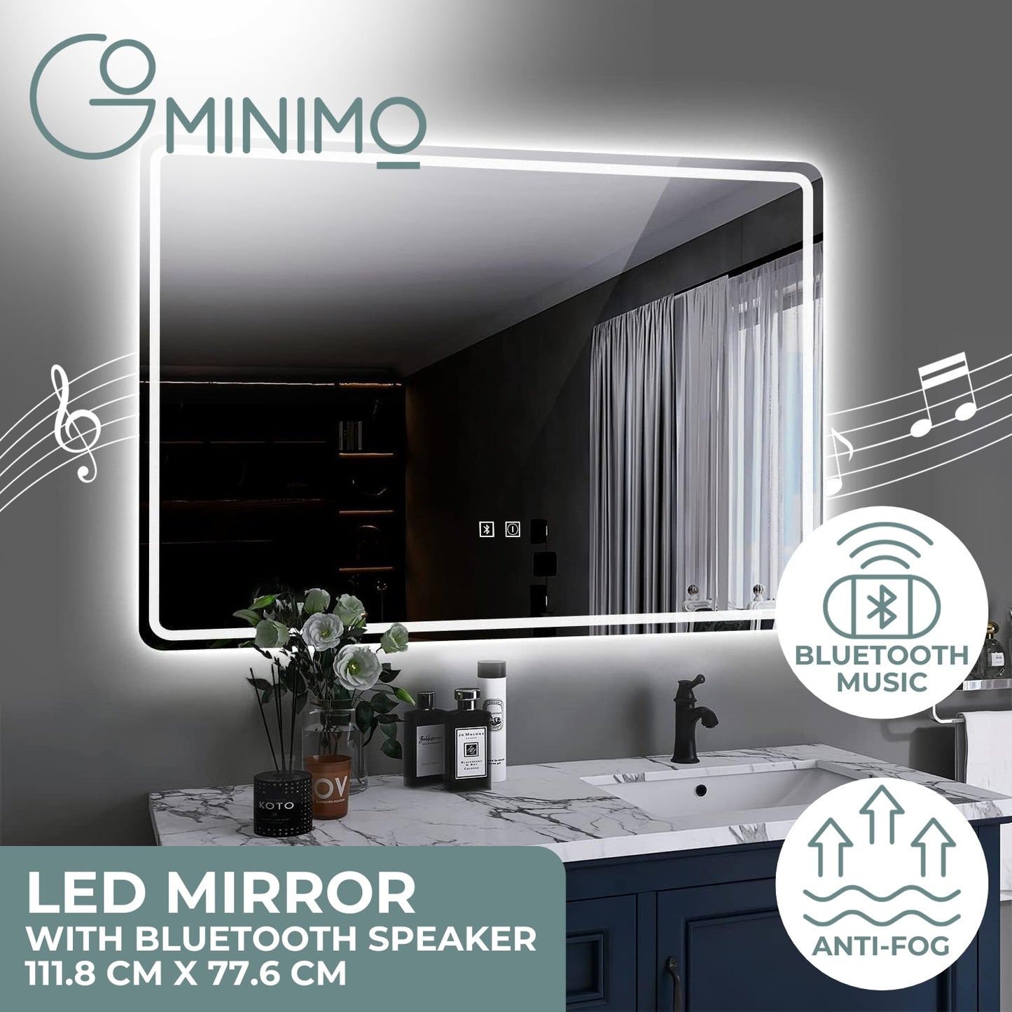 GOMINIMO LED Mirror with Bluetooth Speaker 1000mm Rectangle