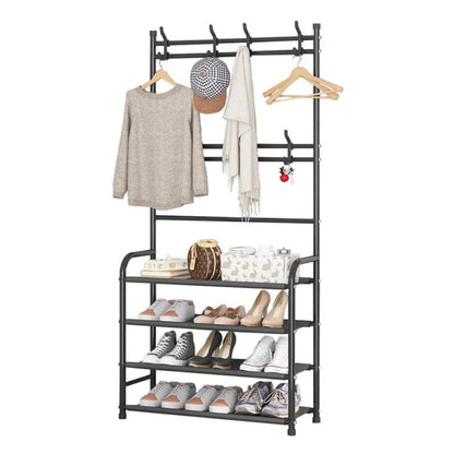 GOMINIMO Clothes Rack with Shoe Rack Shelves (Black) GO-CSR-100-PR