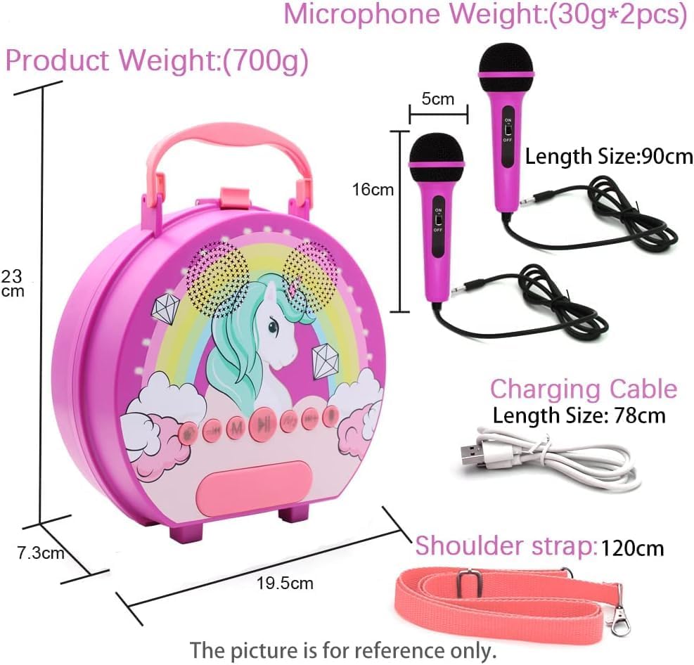 GOMINIMO Kids Portable Karaoke with Two Microphones (Round, Purple Unicorn) GO-KMM-105-HXDW