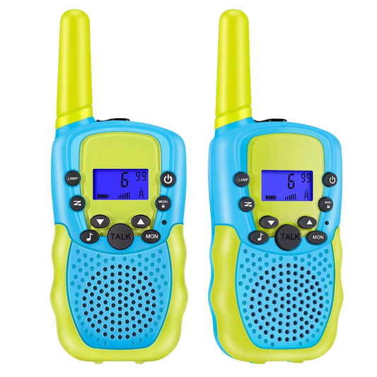 GOMINIMO 2 Pack Walkie Talkies for Kids with 40 Channels & LED Flashlight & LCD Screen (Blue and Green)