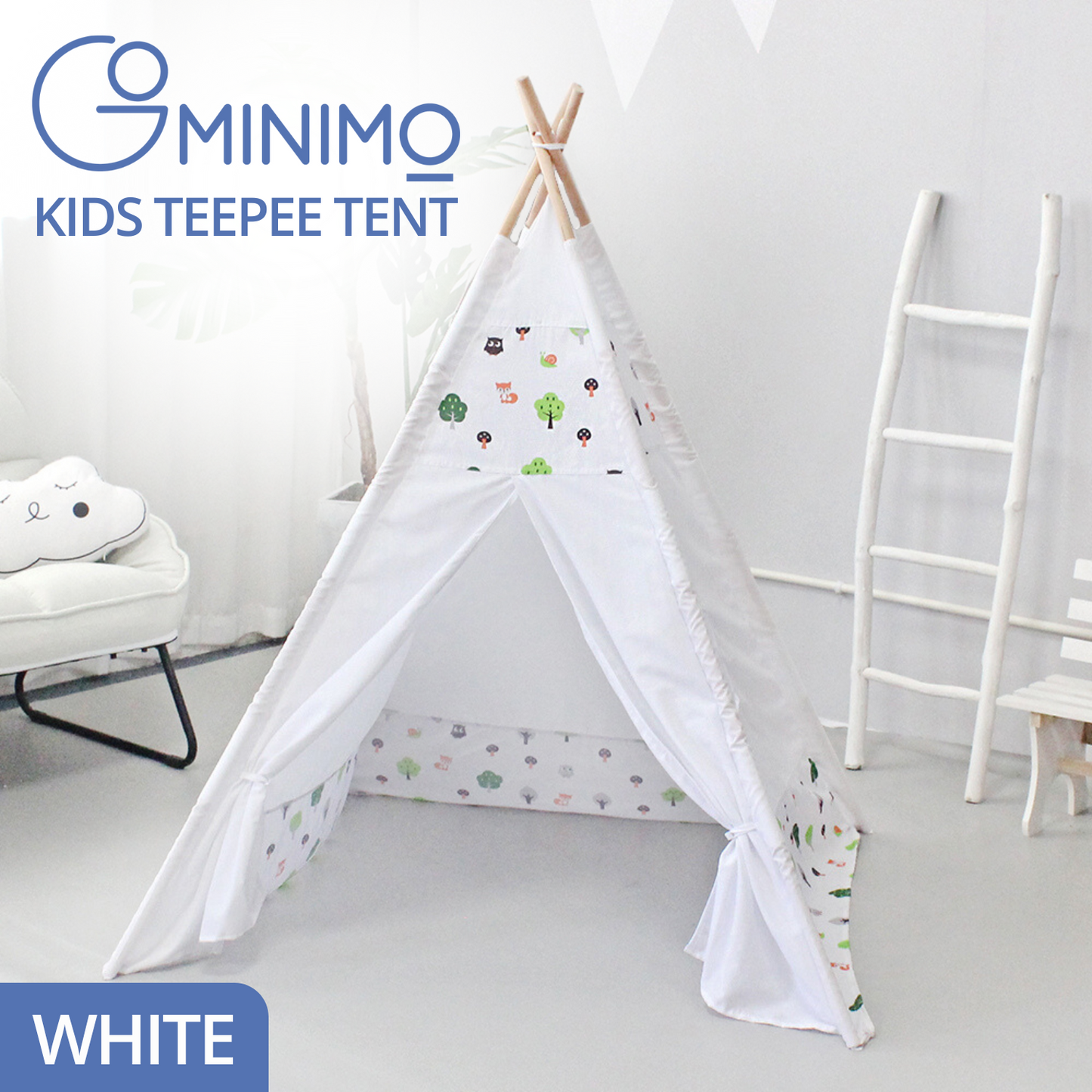 GOMINIMO Kids Teepee Tent with Side Window and Carry Case (White Forest)