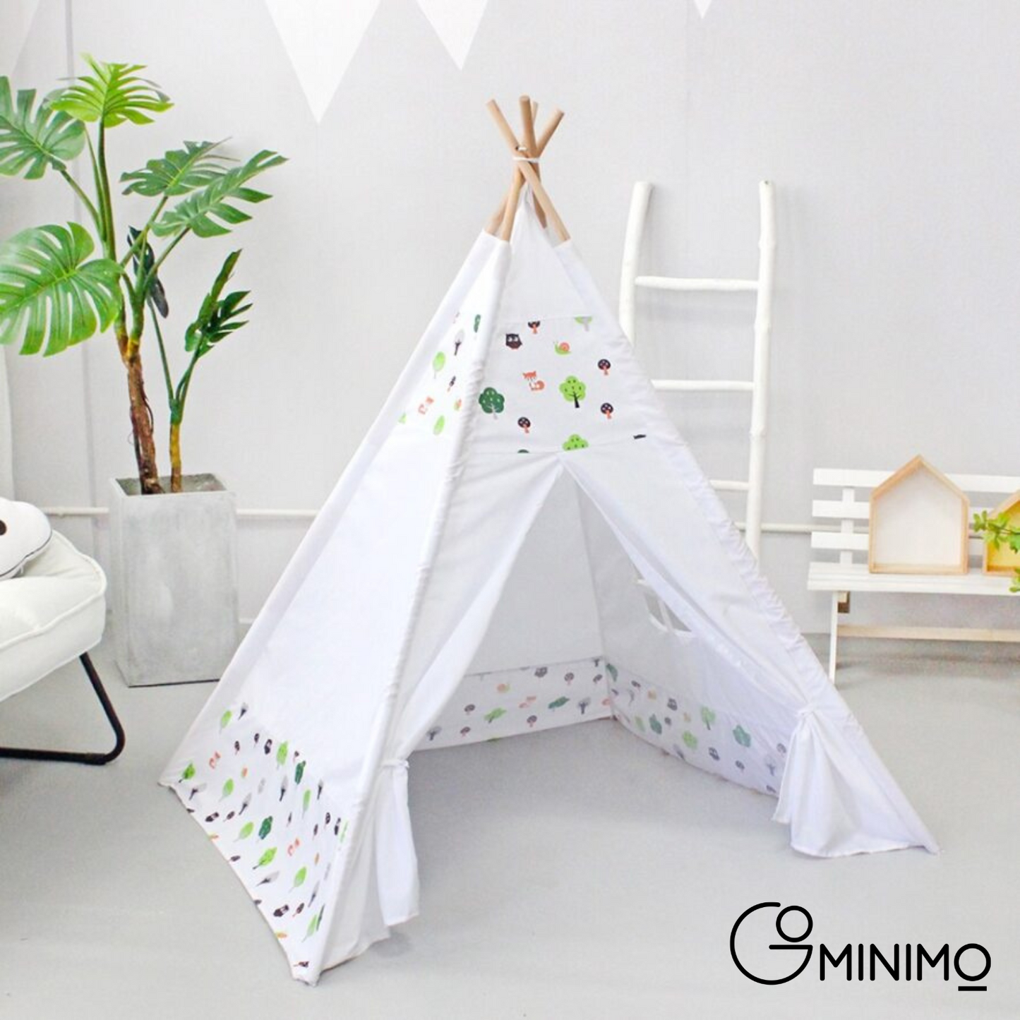 GOMINIMO Kids Teepee Tent with Side Window and Carry Case (White Forest)